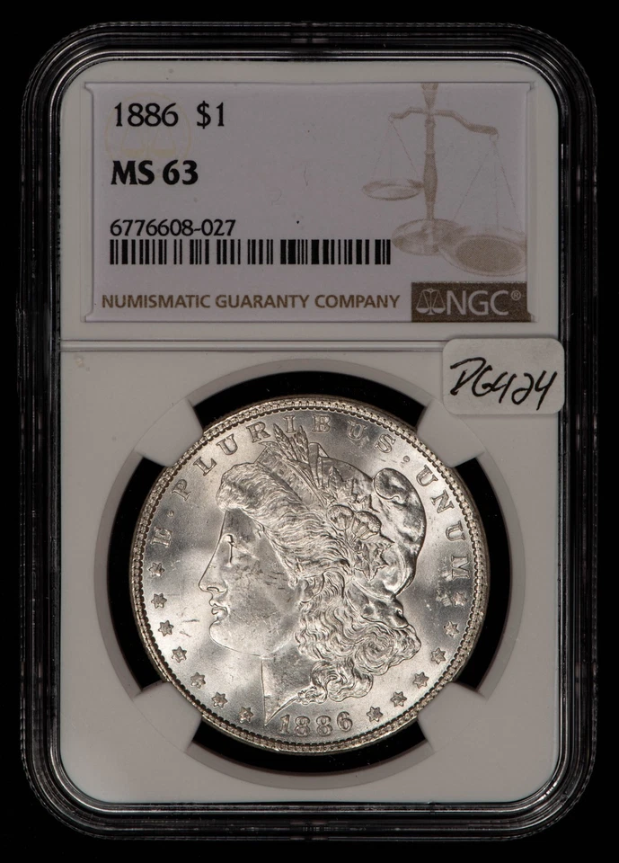 Dólar Morgan 1886 $1 - VAM-1C 3 + 2 revoluciones chocadas lo último 50 ¡GUAU! - NGC MS 63 - D6424 Foto 2 de 4