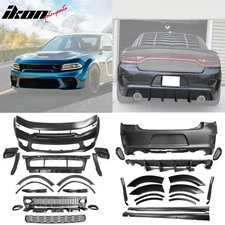 Fits 15-23 Charger Widebody Bumper Covers W/ SRT Grilles + Matte Black Diffuser