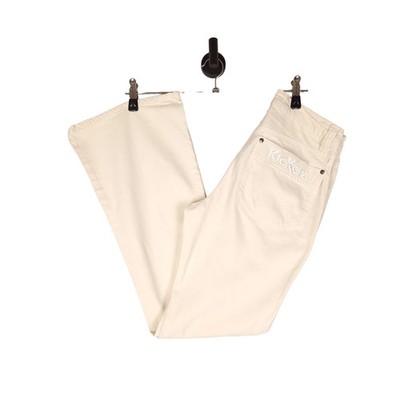 90er Kickers Jeans Größe W26 L 32 in Creme Damen Wide Leg Flares