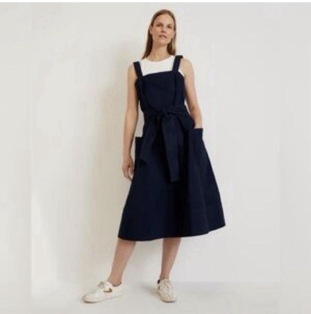 Everlane Organic Cotton Denim A Line Midi Dress Navy Blue Womens M NWT