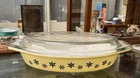 Vintage JAJ PYREX Yellow Snowflake Casserole Dish Oval with lid