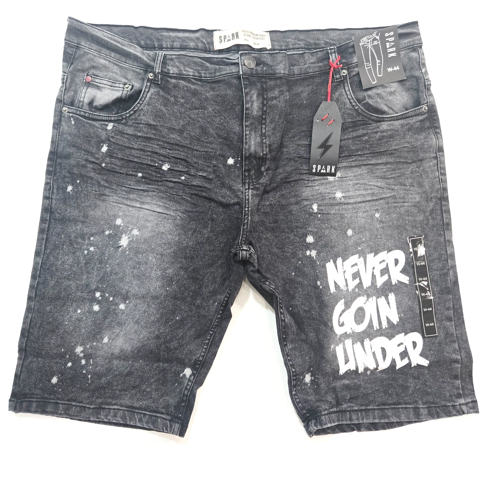 Spark Splatter Big and Tall Men's Ice Black Shorts With White Design Wash Denim
Opens in a new windo