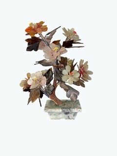 Gemstone Flower Bonsai Tree With Marble Base 13 Inches Tall Handcrafted Decorati