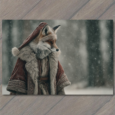 Art Print Fox Wearing Hooded Cloak Snow Forest Winter Fantasy Christmas Magic