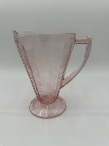VTG PINK DEPRESSION GLASS PITCHER JEANETTE POINSETTIA FLORAL Gift Etched