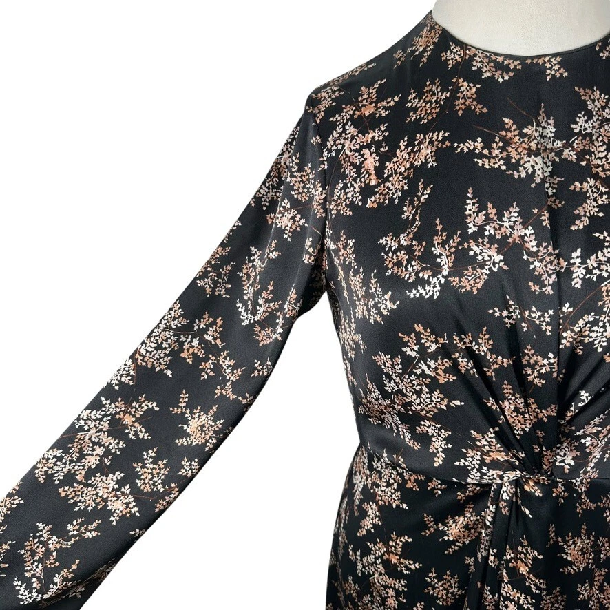Vince 100% Silk $425 Eden Branch Twist Drape Dress Floral Midi Size M - Image 4 of 4