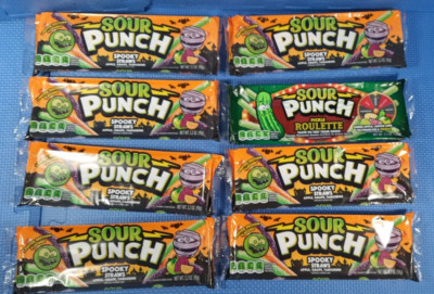 Lot Of 8,  7 Sour Punch Spooky Straws, 1 Pickle Roulette, 8 total ones.