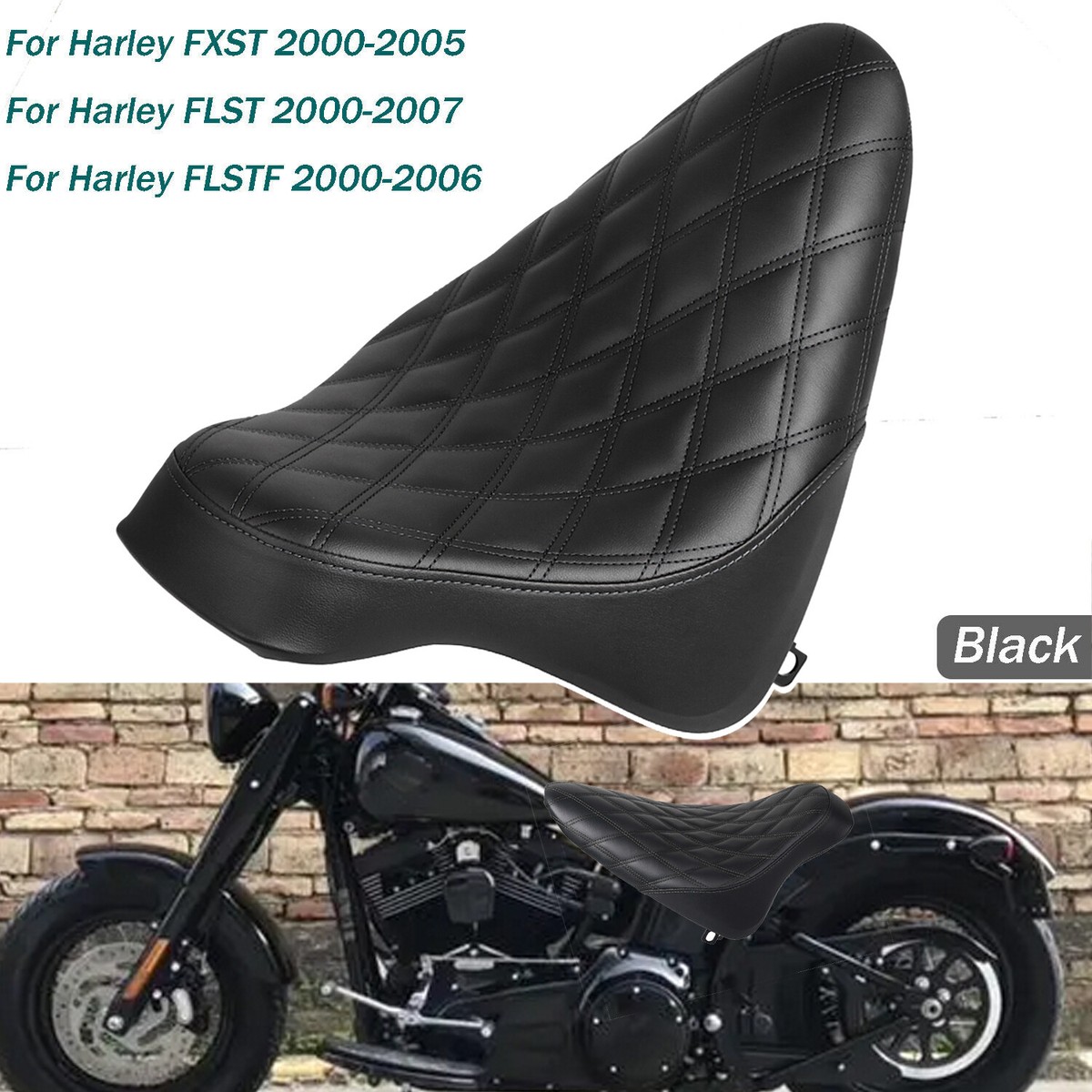 Black Diamond Front Solo Seat For Harley Softail Springer Fat Boy
