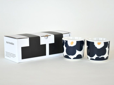 Marimekko Unikko Latte Mug 200ml Set of 2 Navy x Gold Japan