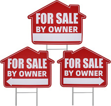 3PC For By Owner Yard Sign 15" X 12" Double-Sided Yard Signs with Metal H Sta...