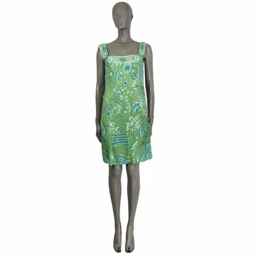60115 auth BLUMARINE green PEACOCK SEQUIN Sleeveless Dress 42 L