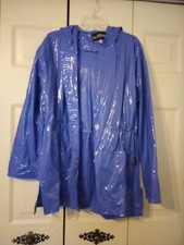 Euc Ladies Size Large Pvc Raincoat Slicker With Hood And Pockets