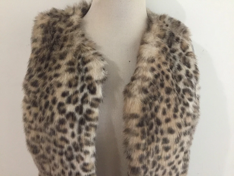 Chaleco de piel sintética de papaya con cortina abierta beige tostado y marrón estampado animal talla S Foto 2 de 4