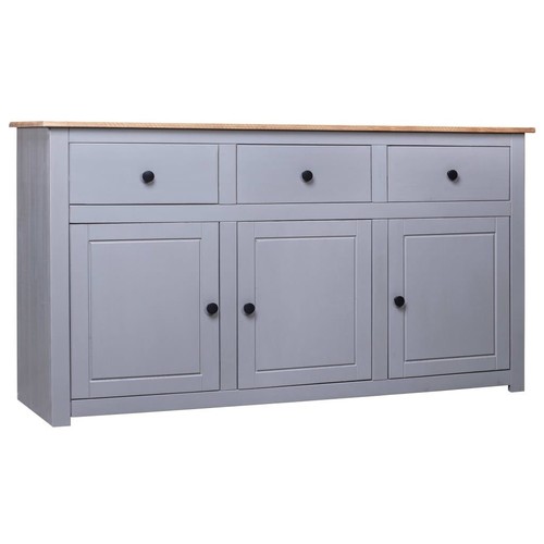 3-Drawer Sideboard Grey Solid Pine Wood Storage Cabinet Organizer With 3 Doors
