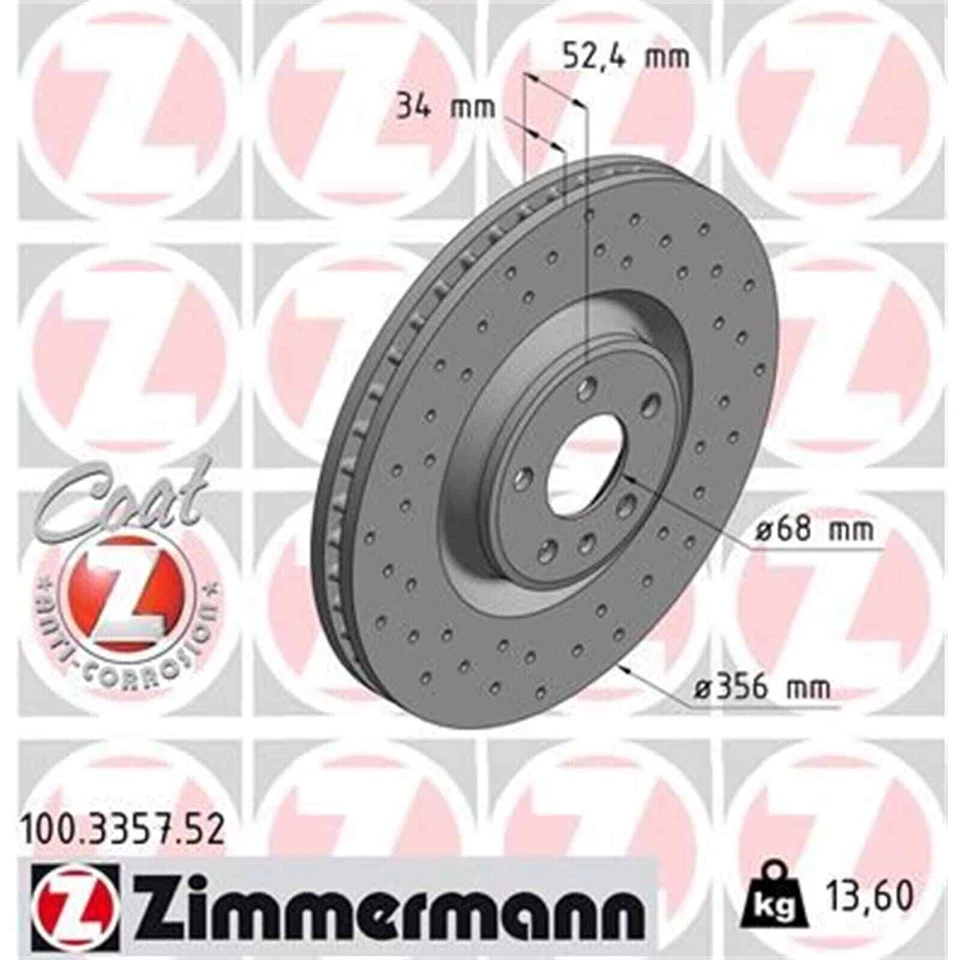 2x ZIMMERMANN Disques de Frein 356mm Perforé Avant Convient pour Audi A6 A7 A8 - Photo 2/2