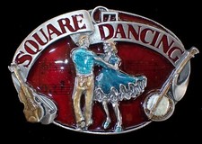SQUARE DANCING BELT BUCKLE NICE COLORS SISKIYOU PEWTER  ENAMEL NEW