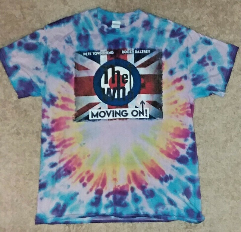 The Who Moving On Tour Tie Dye T Size Large 2019 Tour shirt with tour dates two