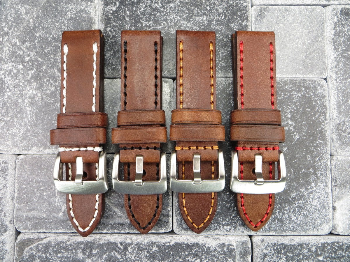 Grande Coccodrillo 22mm Pelle Cinturino Antico Marrone Con Beige Cucitura Pam 22 - Foto 10