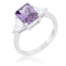 Classic Amethyst Rhodium Plated Engagement Ring Cubic Zirconia 4.5ct