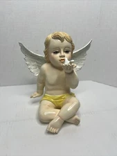 Handpainted Cupid Angel Cherub Holding Pigeon Renaissance Baroque Rococo Statue