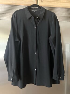 BOSTON PROPER BEYOND TRAVEL SHIRT JACKET Black XL Side Slits Long Sleeves Collar