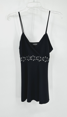 vintage 80s BLACK TANK TOP tunic whimsigoth studded sleeveless cami black M