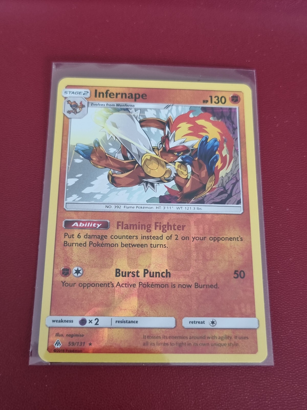 Pokemon Sun Moon Forbidden Light Infernape 59/131 Rare Reverse Holo TCG Card
