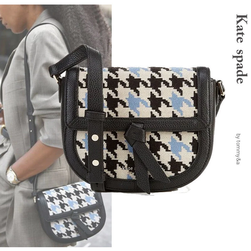 NWT Kate Spade knott houndstooth medium saddle crossbody k4392