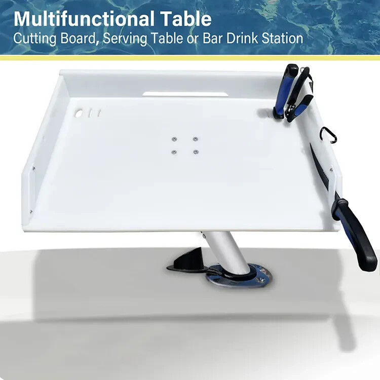 fishing rod holder cutting board Docktail Bait Table with Mount Docktail Caddy Plus Bait and Serving Station Table Combo with Magma Adjustable Rod Holder (Storm over Black) Will not rot HITORHIKE Boat Cutting Board Bait