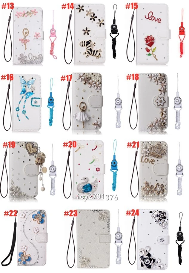 Bling Flip Leather Diamonds Wallet Women Phone Cover Case for Motorola Nokia - Image 3 of 4