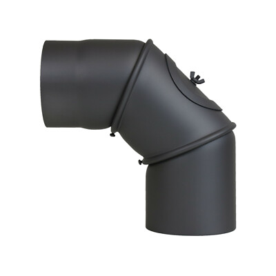 Pelletrohr Bogen 80 mm 90° Schwarz mit Tür Pellet Ofenrohr Knie