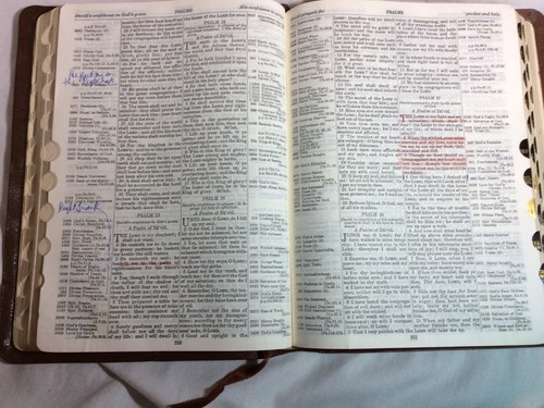 -Great 1964 Chain Reference Bible Leather B.B Kirkbride Red Letter KJV Thumb Ind - Imagen 7 de 12