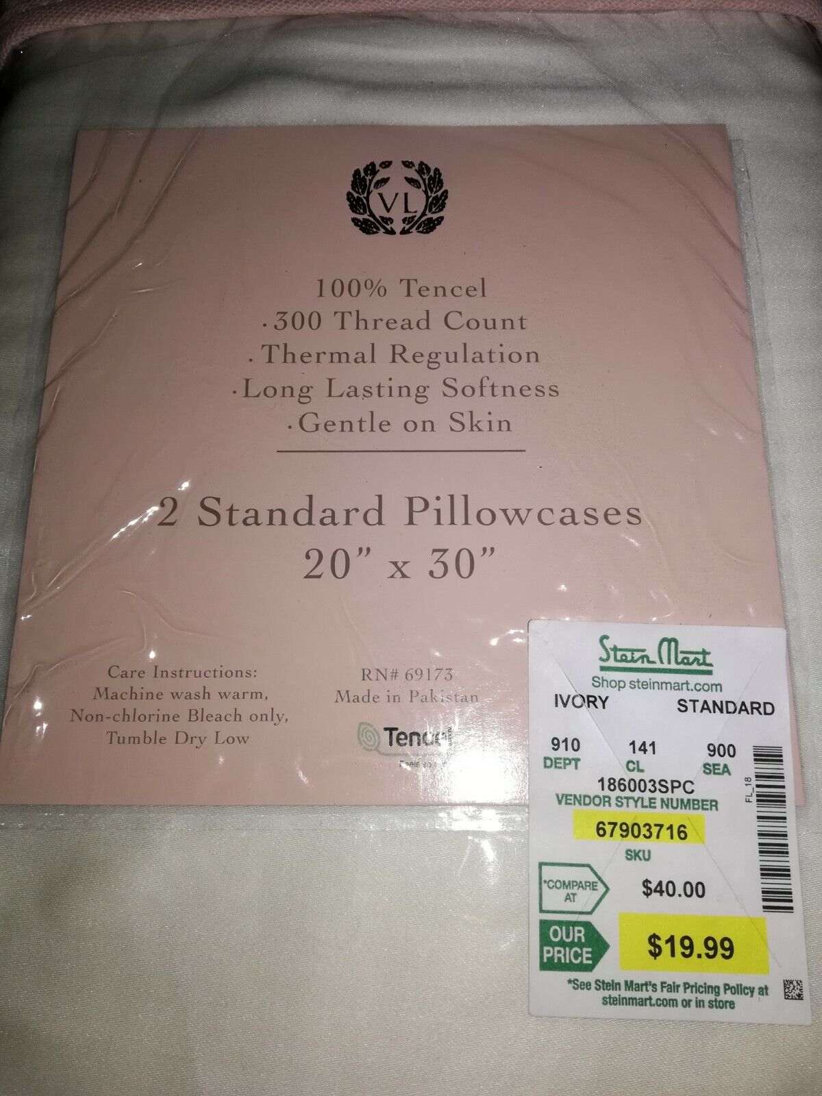 New In Package Villa Lugano "100% Tencel" 2 Standard Pillowcases MSRP $40 