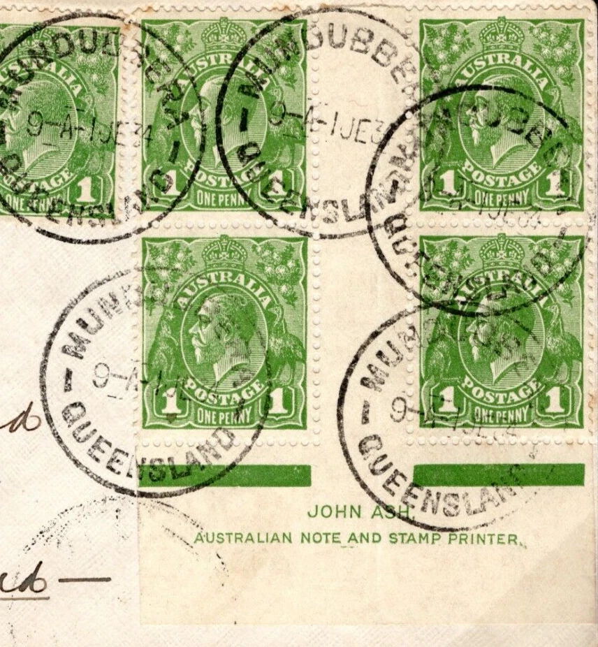 AUSTRALIA KGV 1d *Ash* IMPRINT BLOCK Cover 1934 FIRST FLIGHT Mundubbera MC297 — 第 4/4 张图片