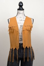 Lee-vic Womens True Vintage 1960s Leather Suede Boho Festival Fringe Vest