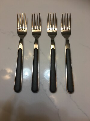 Lot New Picnic Time Stainless Silverware 4 Forks Black Handle Flatware