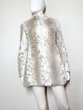 Abrigo vintage de piel sintética de leopardo de las nieves XS de longitud media blanco crema