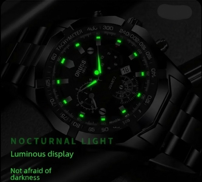 Montre mécanique cadran verre trempé style urbain avec aiguilles lumineuses