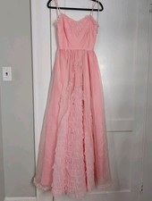 Vintage Blush Pink Coquette Ruffle Maxi Romantic Fairycore Dress Formal XXS/XS
