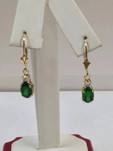2Ct Pear Lab Created Green Emerald Drop & Dangle Earrings 14K Yellow Gold Plated - Image 4 of 4