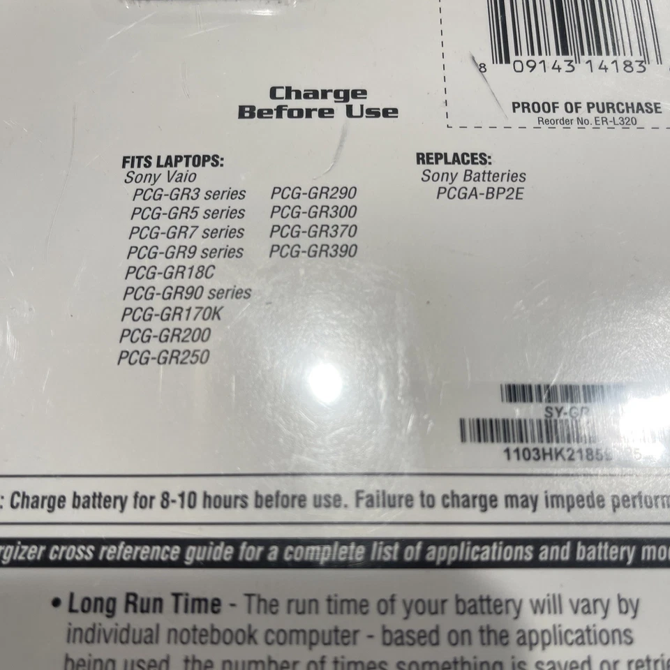 Energizer ER-L320 - Batería Li-ion Notebook Sony Vaio PCGA-BP2E serie rara Foto 3 de 3