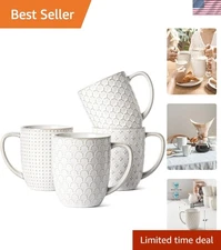 Elegant 16 Oz Ceramic Mug Set of 4 - Embossed, Dishwasher & Microwave Safe