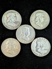 Benjamin Franklin Silver Half Dollars - LOT OF 5 - 90% Silver Vintage Coins