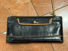HOBO INTERNATIONAL ORBIT BLACK LEATHER TAN TRIM ACCENTS CLUTCH WALLET ID WINDOW