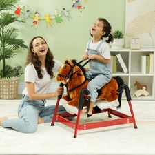 Spring Rocking Horse, Kids Ride on Horse w/ Saddle, Brown