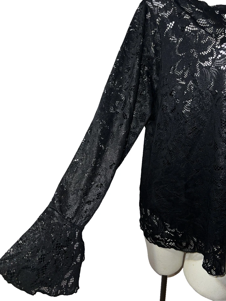 New Jessica Simpson Top Plus Size 3X Black Lace Mesh Long Sleeve Blouse w/Lining - Image 3 of 4
