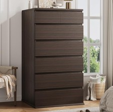 Cómoda alta de 7 cajones para dormitorio, cómoda y cómoda moderna de madera marrón