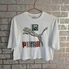 Puma X-Small xs Retro Deadstock Cropped Y2k White 100% Cotton Tshirt T-shirt Top