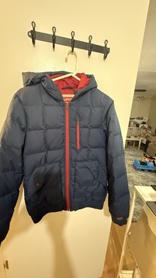 Levi's Unisex Hooded Down Puffer Jacket Full Zip Pertex Blue/Red S