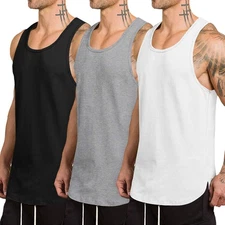 Men's 3 Pack Quick Dry Workout Tank Top Gym Muscle Tee Fitness Bodybuilding S...